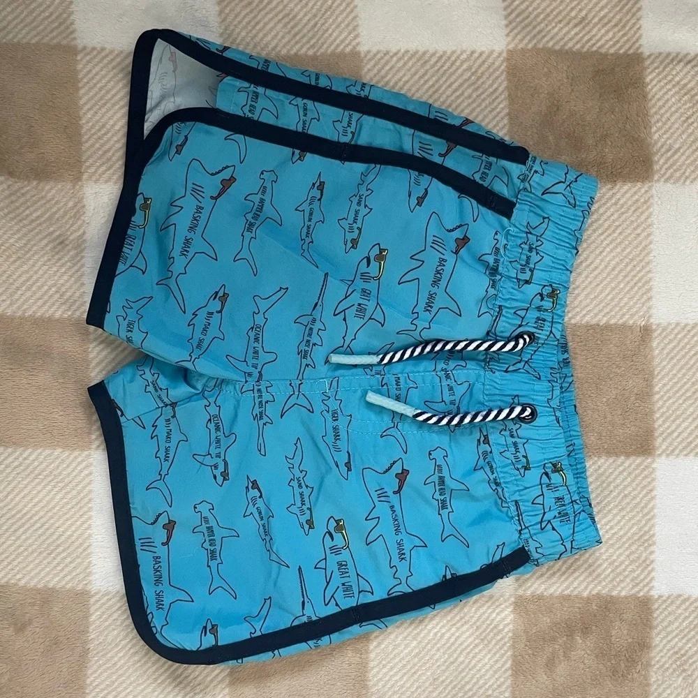 Andy & Evan 2T Shark Print Swim Trunks - Aqua